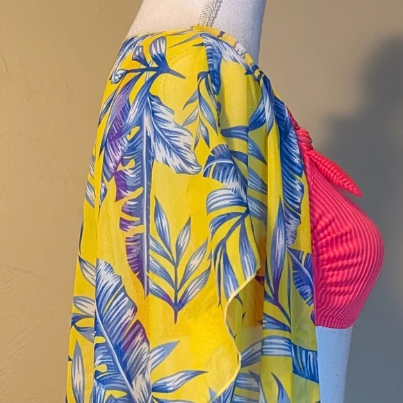 Amazon Tropical Yellow Blue Swim Coverup - Picture 5 of 9